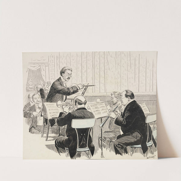 A conductor gives a harsh look to a horn player during a performance. (1910) by Samuel Ehrhart