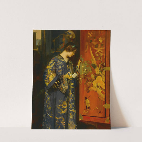 A contemplative portrait of a young lady in an Oriental robe by Henri Gaston Darien