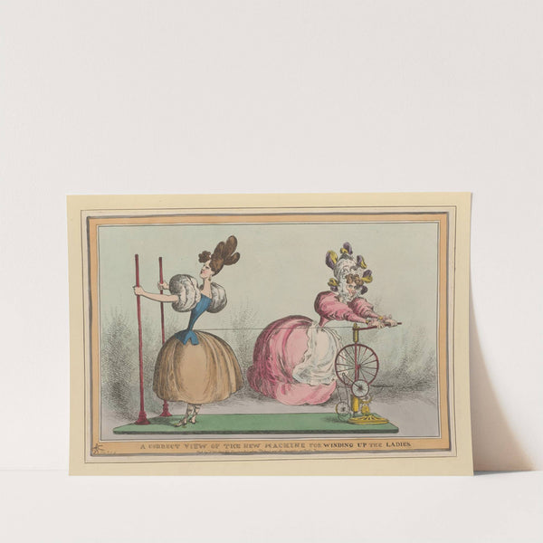 A correct view of the new machine for winding up the ladies (1827-1829) by William Heath