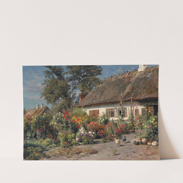 A Cottage Garden With Chickens (1919) by Peder Mørk Mønsted