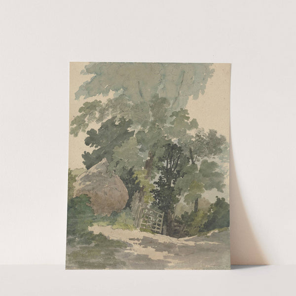 A Country Lane with Haystack and Gate by Robert Hills