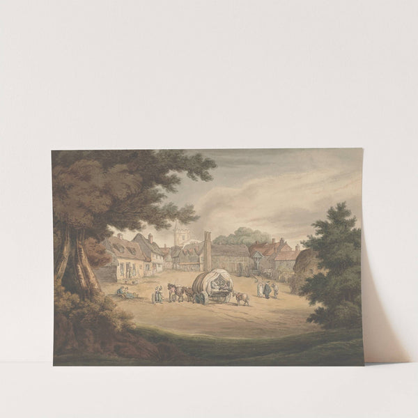 A country village; With cart and numerous figures in foreground by Thomas Rowlandson