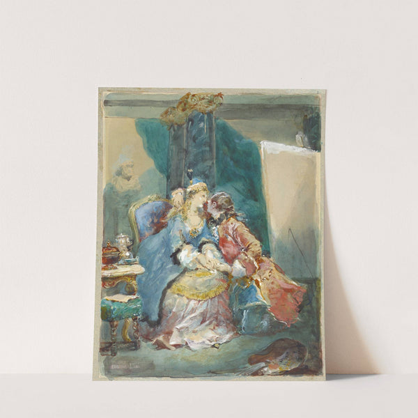 A Couple Embracing in an Artist's Studio by Eugène Lami