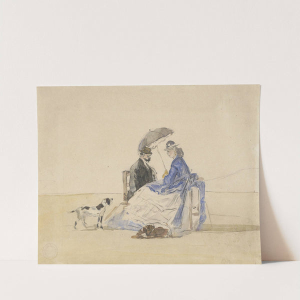 A Couple Seated on the Beach with Two Dogs (c. 1865) by Eugène Boudin