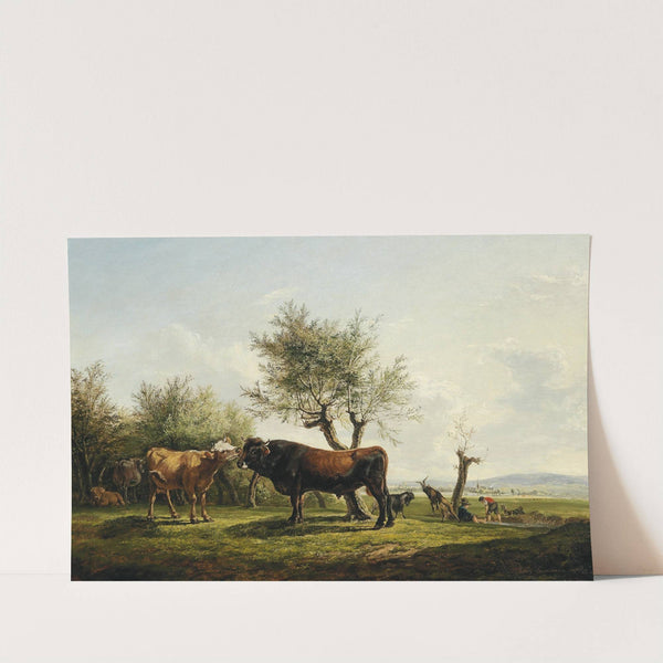 A Cow Licking a Bull in the Pasture (1824) by Friedrich August Matthias Gauermann