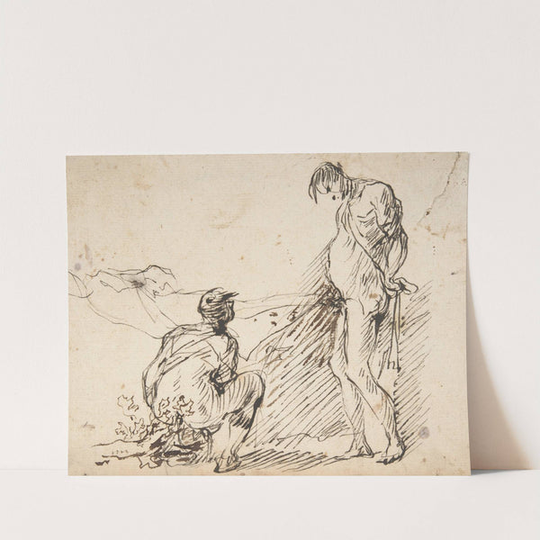 A Crouching Man Defecating and a Standing Man Urinating by Domenico Gargiulo