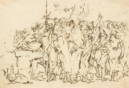A Crowd of Persons in Antique Roman or Oriental Dress, Gathering at a Pagan Altar