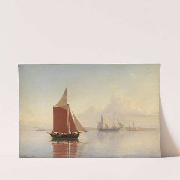 A cutter and two sailing ships. by Carl Emil Baagøe