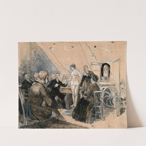 A doctor demonstrating electrotherapy on a young semi-nude by Daniel Urrabieta Vierge