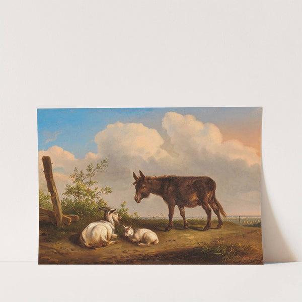 A Donkey and Goats on a Country Road by Eugène Joseph Verboeckhoven