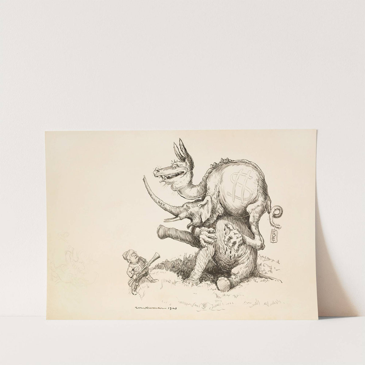 A dragon representing the trusts attacks the Republican Party elephant (1903) by William Henry Walker