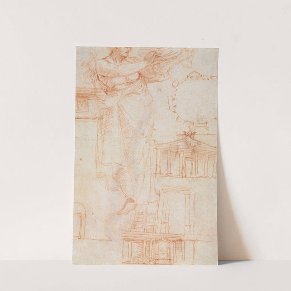 A Draped Female Figure (possibly an Amazon) and Architectural Studies (verso) by Correggio