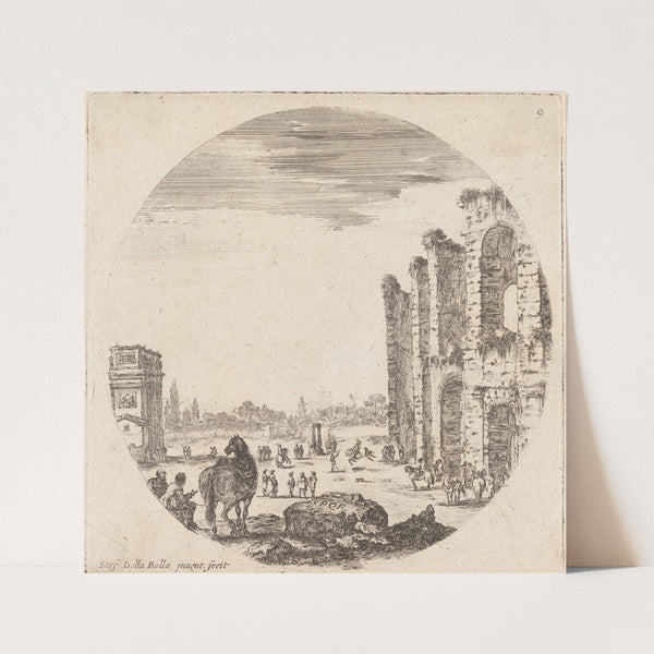 A droite, une partie du Colisée, et à gauche, l’arc de Constantin, vue de flanc (1601-1700) by Stefano Della Bella