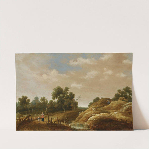 A Dune Landscape With A Peasant Woman And Child On A Path, Farm Houses Beyond by Joachim Govertsz Camphuysen