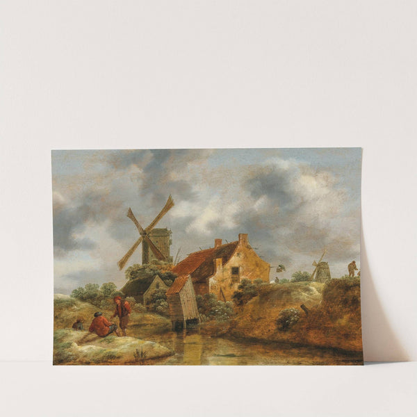 A dune landscape with peasants by a farmhouse and windmills (1655) by Nicolaes Molenaer