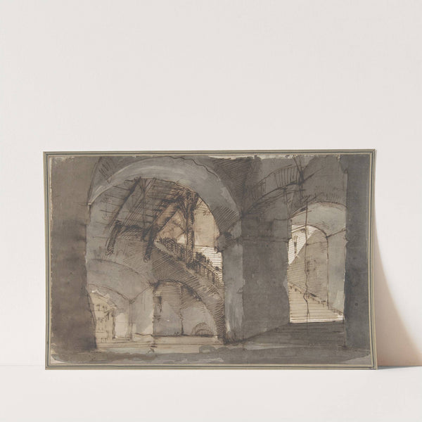A Dungeon with High Vaults and a Staircase at Right. by Domenico Fossati
