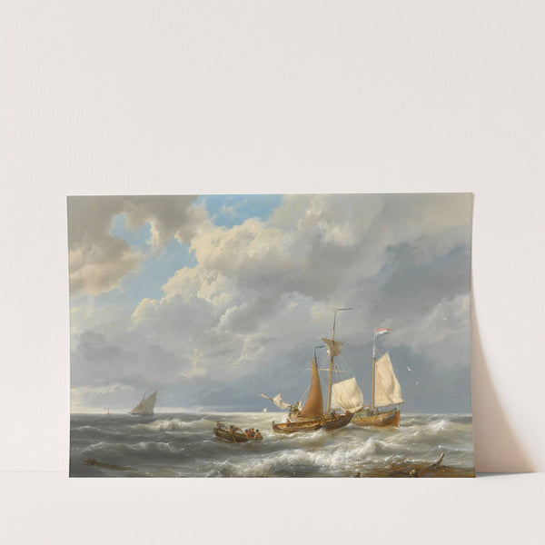 A Dutch Barge Offshore Amid Small Vessels in a Stiff Breeze by Hermanus Koekkoek