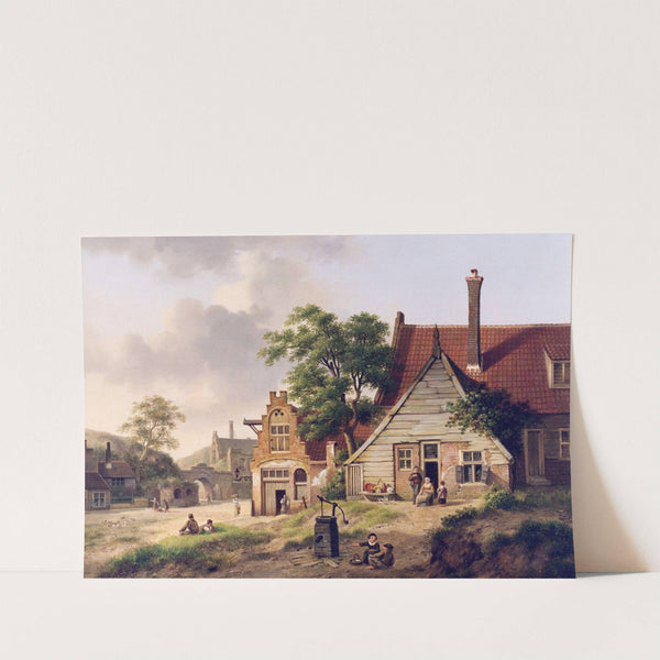 A Dutch Village Scene with Figures by Jan Hendrik Verheijen