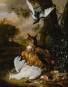 A Eurasian eagle-owl with other birds in a landscape