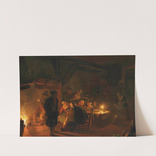 A family eating by candlelight in an interior by Jan Hendrik van Grootvelt