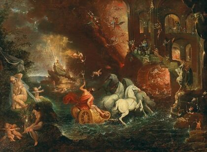 A fantastical scene including Venus with Cupid and Neptune in his chariot