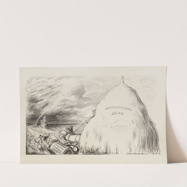 A farmer with a large stack of hay on his wagon, representing the ‘agricultural block’ (1922) by William Henry Walker