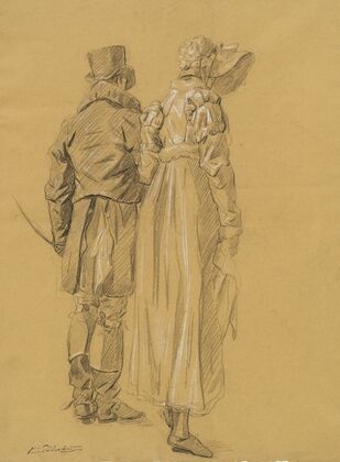 A Fashionable Couple Seen from Behind