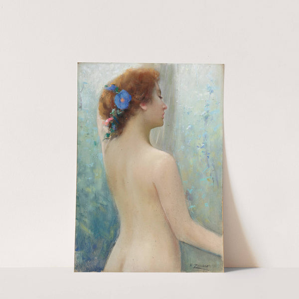 A Female Nude with Flowers in her Hair, seen from behind by Fausto Zonaro