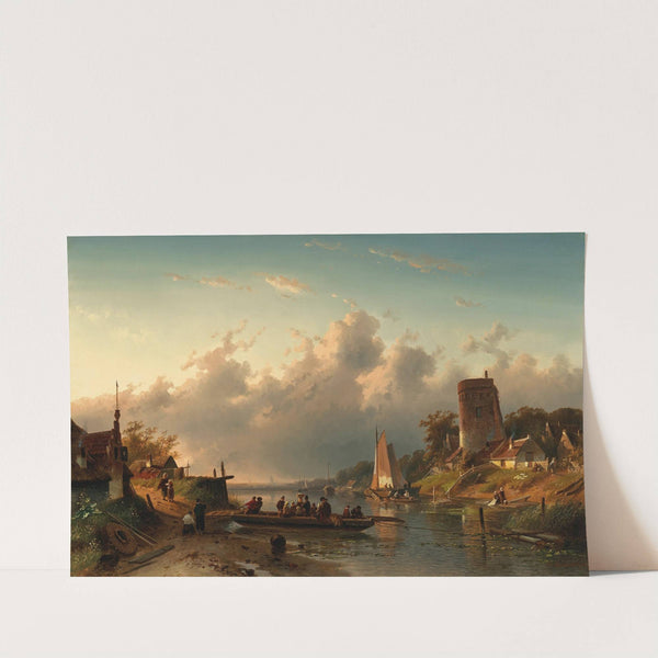 A ferry crossing a river in the evening (1867) by Charles Leickert