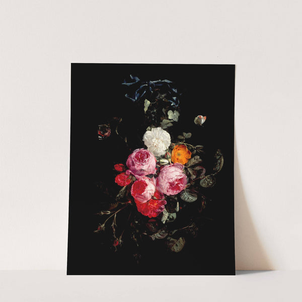 A Festoon of Roses hanging from a Blue Ribbon, with Butterflies and Insects by Carstian Luyckx