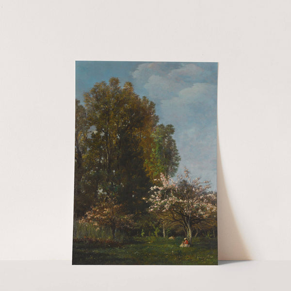 A figure seated beneath a cherry tree by Karl Daubigny