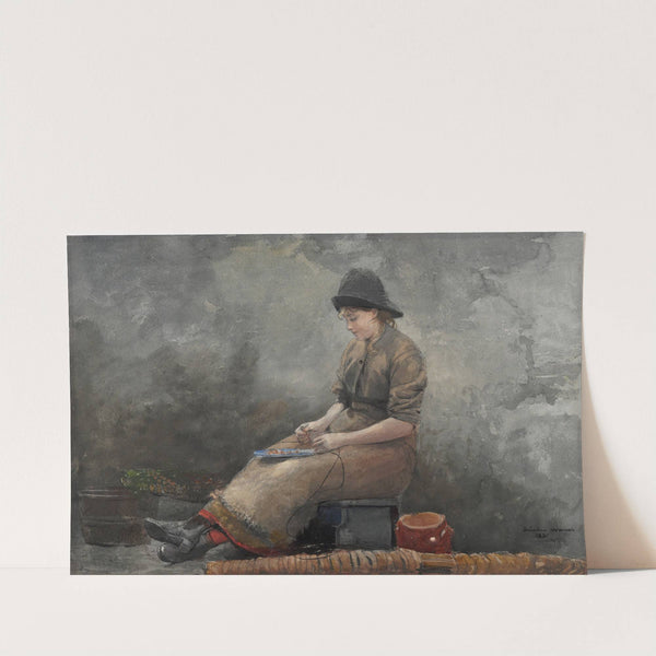 A Fishergirl Baiting Lines by Winslow Homer