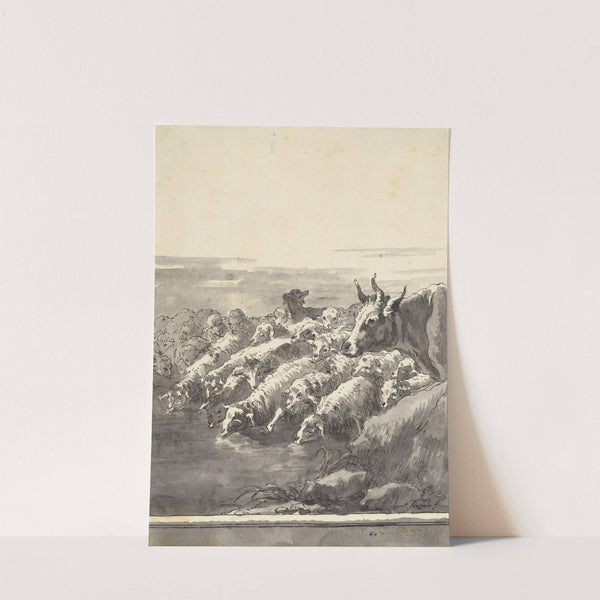 A Flock of Sheep Drinking at a Pool, with a Bullock and a Dog (after 1763) by Giovanni Domenico Tiepolo