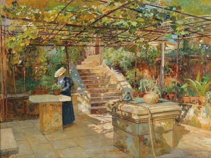 A flower lover on a sunny terrace