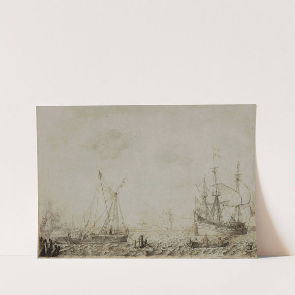 A fluit and other vessels in a light breeze by Experiens Sillemans