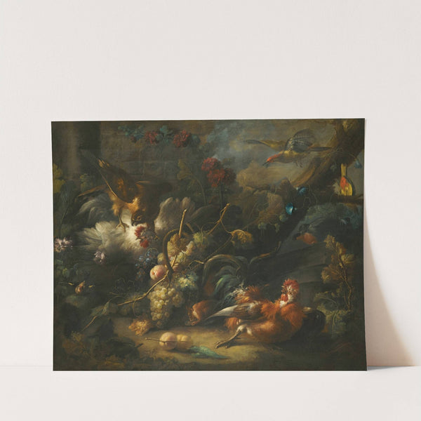 A Forest Floor Still Life With Poultry Attacked By A Hawk by Johann Baptist Drechsler