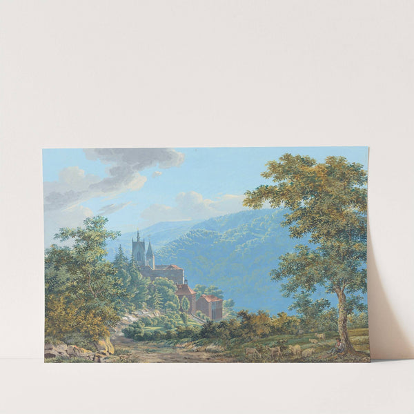 A Fortress in a Mountain Landscape at Sunrise by Jakob Wilhelm Huber