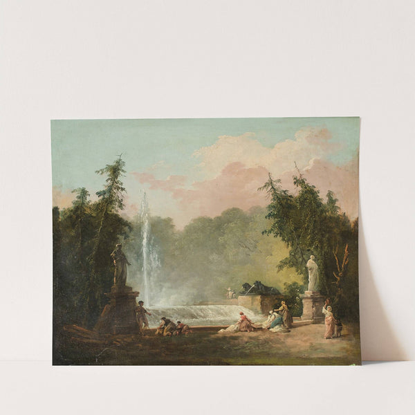 A fountain in a park by Hubert Robert
