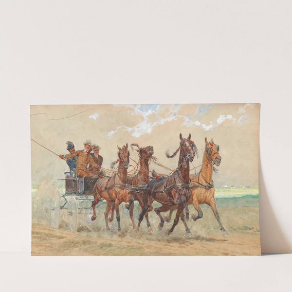 A four-in-hand in galopp, three sportive gentleman on a coach by Ludwig Koch
