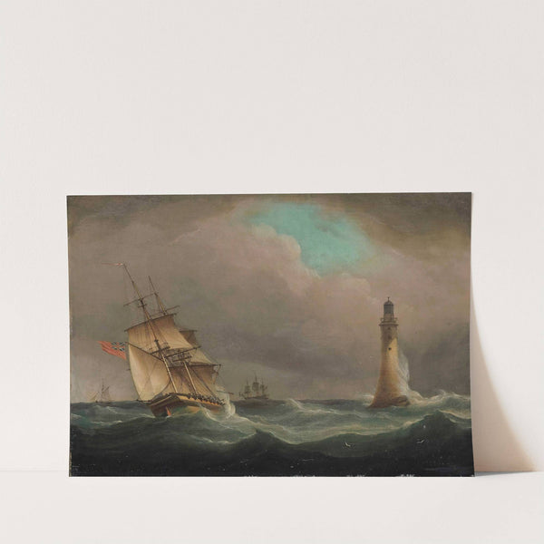 A Frigate Healing In The Breeze Off The Eddystone Lighthouse by Thomas Whitcombe