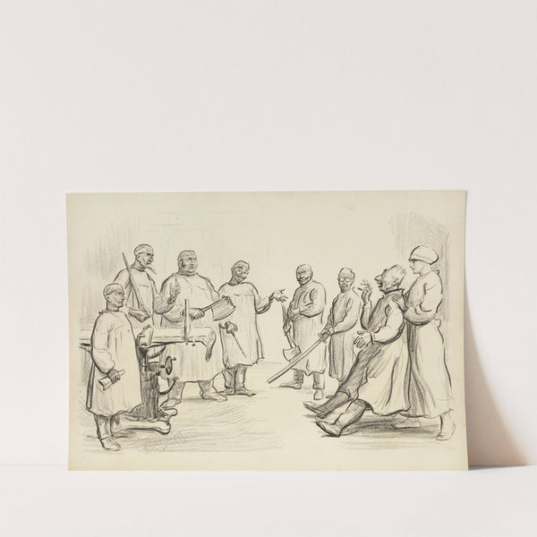 A frightened Kaiser Wilhelm II is pushed into an operating table by a nurse representing civilization (1918) by William Henry Walker