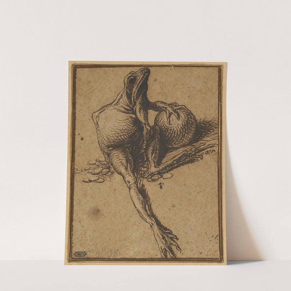 A Frog Sitting on Coins and Holding a Sphere; Allegory of Avarice (1609) by Jacob de Gheyn II