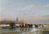 A Frozen Waterway With Skaters By A Refreshment Stall