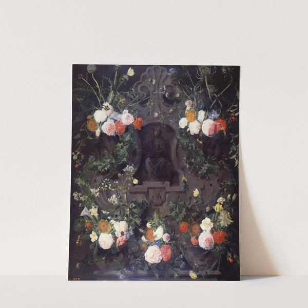 A Garland of Flowers on a Carved Stone Medallion by Daniel Seghers