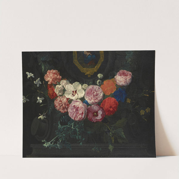 A Garland Of Flowers Surrounding A Cartouche With The Virgin And Child by Nicolaes Van Verendael