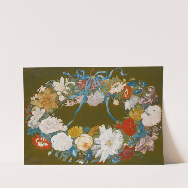 A Garland Of Flowers, Tied To A Ring With A Blue Ribbon by Johannes van Bronckhorst