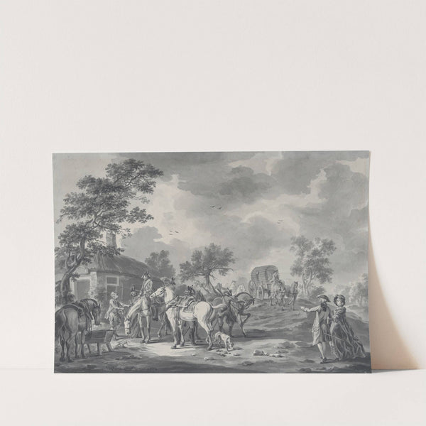 A Gathering of Horsemen and a Coach near a Watering Place by Dirk Langendijk