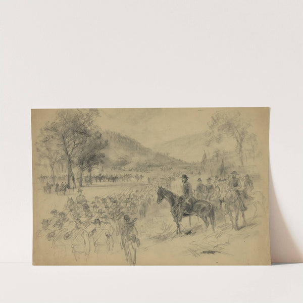 A general and his staff reviewing troops in the field by Alfred Rudolph Waud