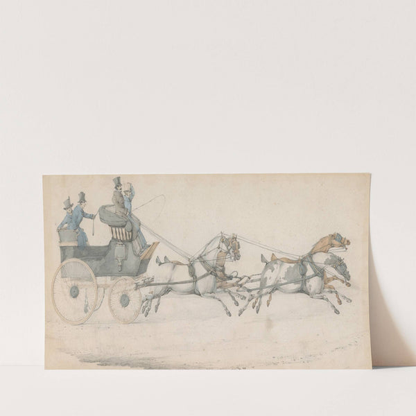 A Gentleman driving a four-in-hand to a Mail Phaeton, accompanied by three grooms by Henry Thomas Alken