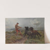 A Ghillie And Two Shetland Ponies In A Misty Landscape by Rosa Bonheur